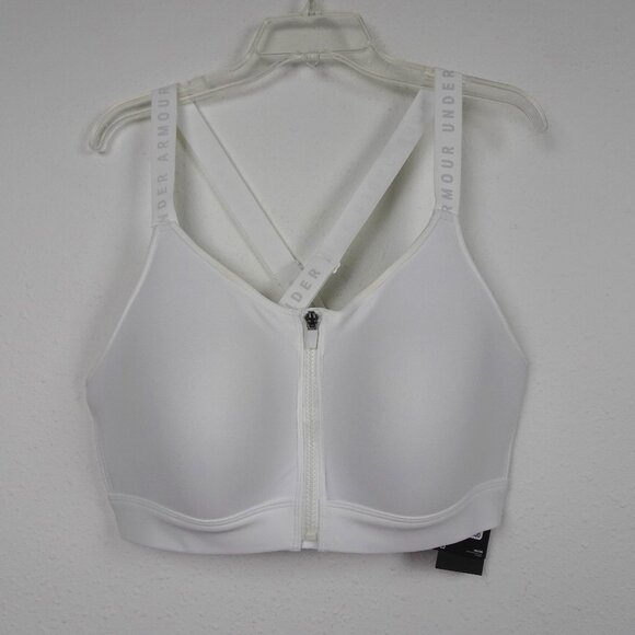 Under Armour UA Infinity High Bra Size 1X Front Zip Crossback White Fitted - Picture 1 of 9